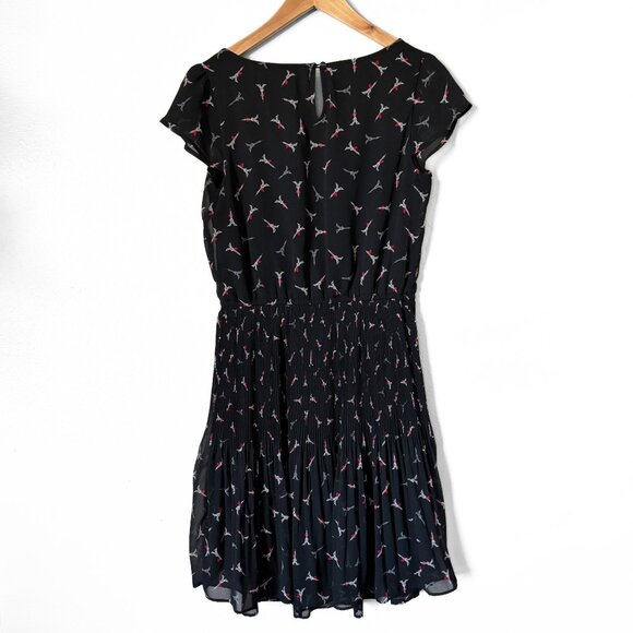 Elle Eiffel Tower Heart Print Black Pleated Mini Dress Womens Small Paris Retro - Picture 5 of 15